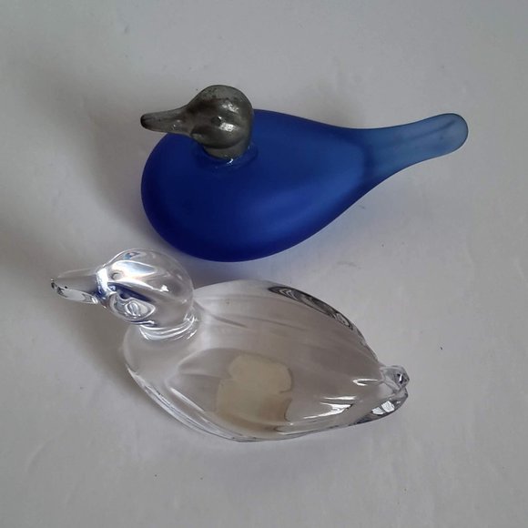 2pcs VINTAGE DUCKS Germany Lead Crystal & Blue Glass Figurines mallard duck - Picture 4 of 7